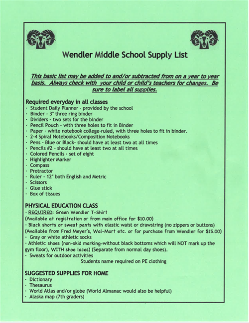 Supply List 
